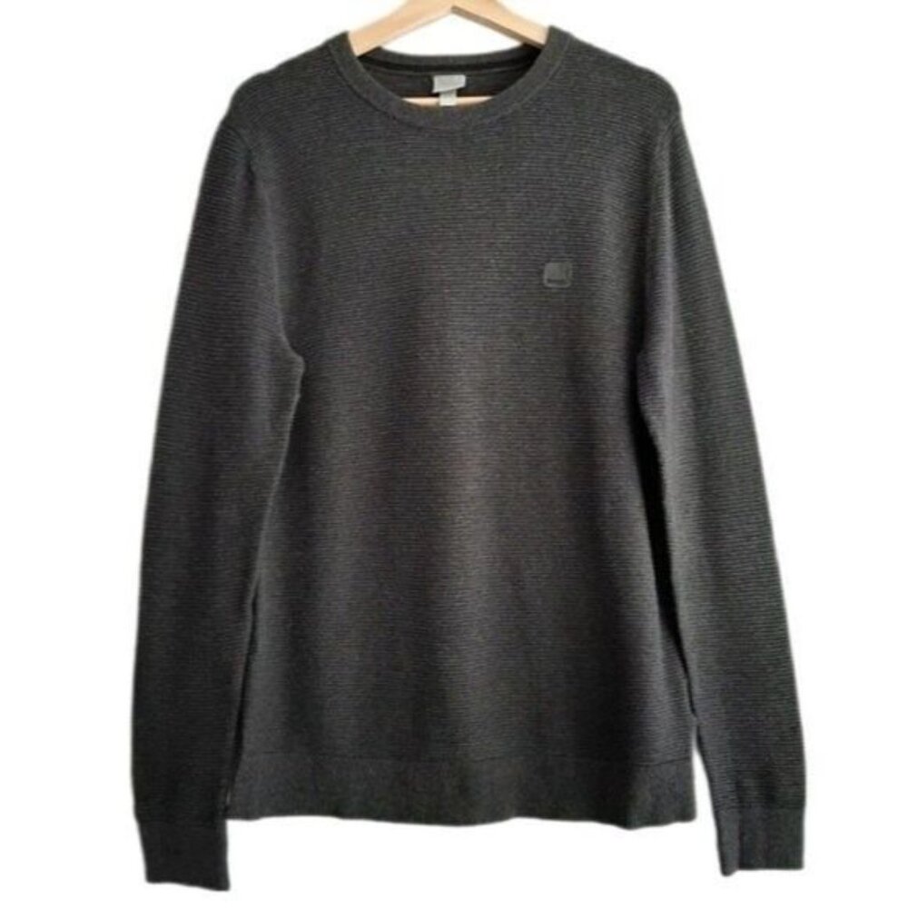 BENCH Crewneck Ribbed Sweater Textured Grey Men's Sz S
